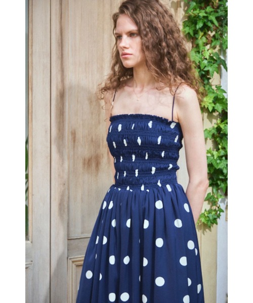 【新品タグ付】estella.k シャーリングキャミドレスドット柄 Estella.K ワンピース Before Sunset Dress2 シャーリングキャミドレス
