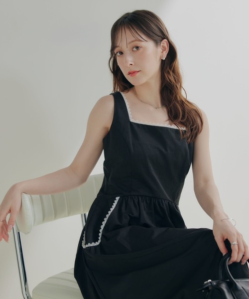 ECREL ワンピース リムレースフリルギャザーワンピース