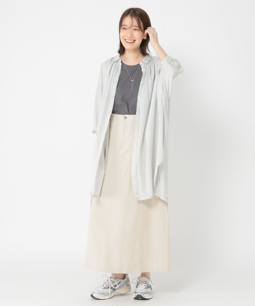 STUDIO CLIP ロングシャツワンピーストレンチコート studio CLIP ワンピース 製品染めコットンシャツワンピース