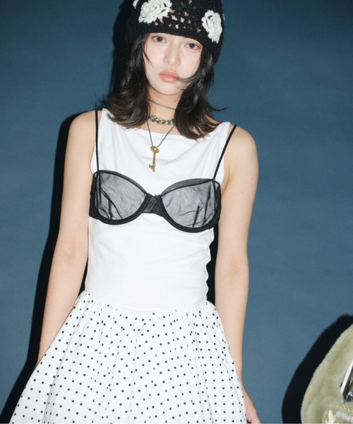 musubore（ムスボレ） タンクトップ ノースリーブ boat neck peplum