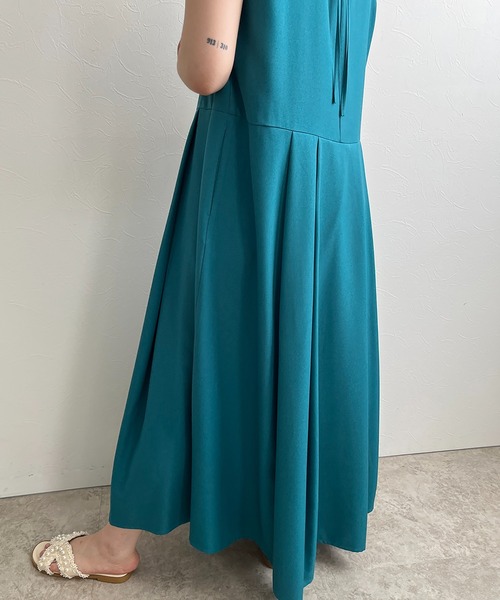 新品値引08Mab*夏ダルグリーン*リネシャンローウエスト切替ワンピース1201 palm RICHE（ポームリシュ） ワンピース ウエスト切り替えカラー
