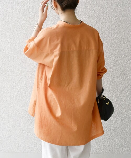 ミニトマト／【SHIPS】スタンドカラー リネン 半袖ブラウス