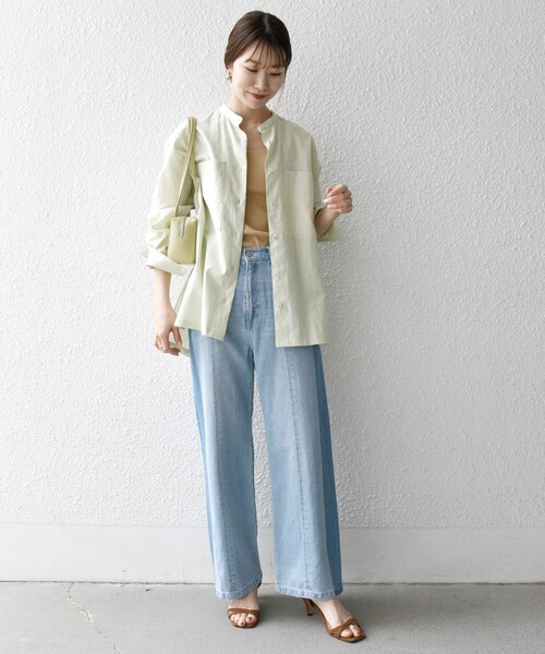 専用です♡新品タグ付き リネンミックス スタンドカラーシャツ 羽織りにも^^☆ セール】 SHIPS any:〈洗濯機可能〉リネン ミックス スタンドカラー