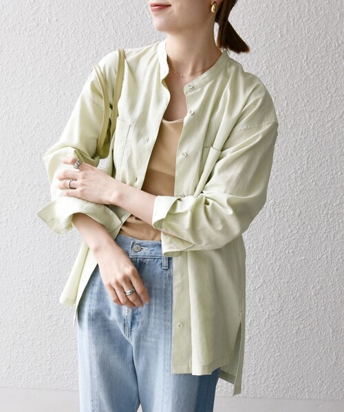 SHIPS any:〈洗濯機可能〉リネン ミックス スタンドカラー ポケット シャツ 25SS 2 WEB限定】SHIPS any: 〈洗濯機可能〉リネン ミックス スタンド