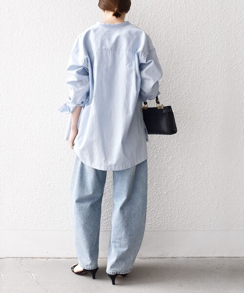 SHIPS any リネン コットン スタンドカラー オーバー シャツ 25SS SHIPS any ブラウス シャツ any:「洗濯機可能」リネン ミックス