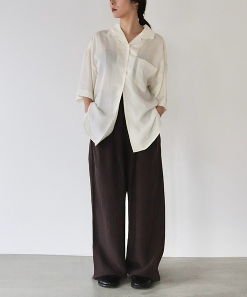 lit ブラウス シャツ 半袖 Stitch Open Collar Shirt レディース lit Pocket Open Collar Shirt ブラック