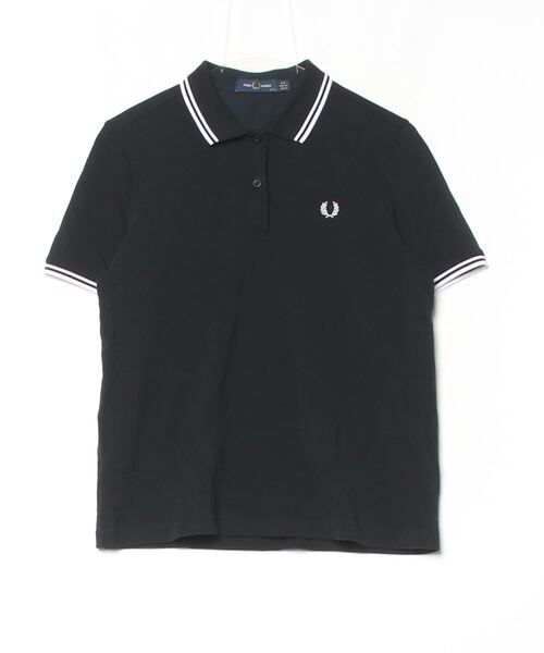 「FRED PERRY」 半袖ポロシャツ 12 ブラック×ホワイト レディース
