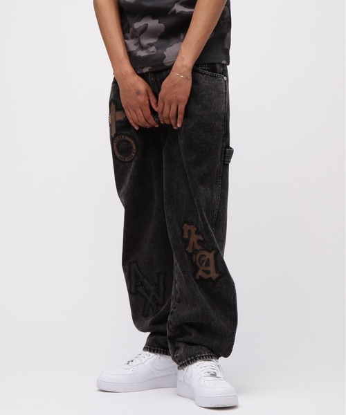 ワイドパンツ ジーンズ LEATHER PATCH DENIM PANTS / レザーパッチ デニムパンツ / AVIREX / アヴィレックスの画像