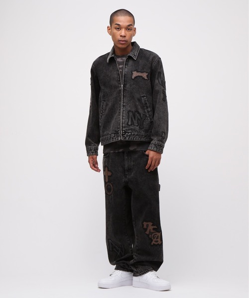 ワイドパンツ ジーンズ LEATHER PATCH DENIM PANTS / レザーパッチ デニムパンツ / AVIREX / アヴィレックスの画像