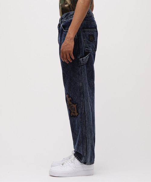 ワイドパンツ ジーンズ LEATHER PATCH DENIM PANTS / レザーパッチ デニムパンツ / AVIREX / アヴィレックスの画像