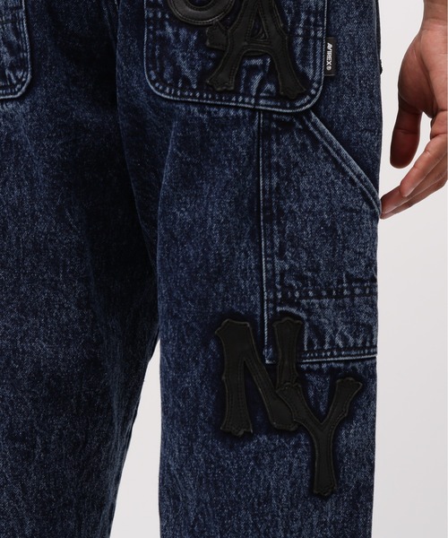 ワイドパンツ ジーンズ LEATHER PATCH DENIM PANTS / レザーパッチ デニムパンツ / AVIREX / アヴィレックスの画像