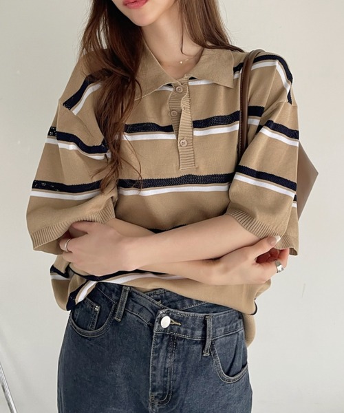 「U.S. POLO ASSN.」 半袖ポロシャツ L ライトベージュ レディース
