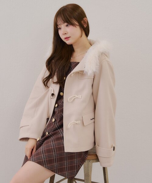 ANOTHER BRANCH OLIVE des ダッフルコート コート ファー付き