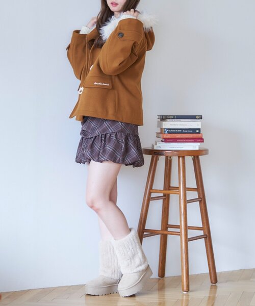 ANOTHER BRANCH OLIVE des ダッフルコート コート ファー付き