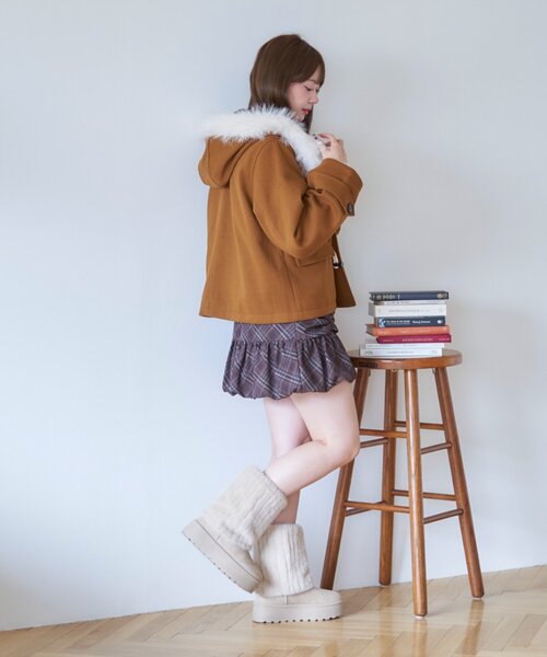 ANOTHER BRANCH OLIVE des ダッフルコート コート ファー付き