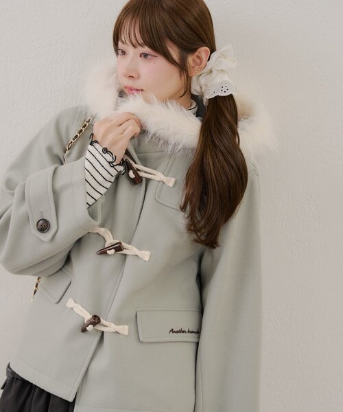 ANOTHER BRANCH OLIVE des ダッフルコート コート ファー付き