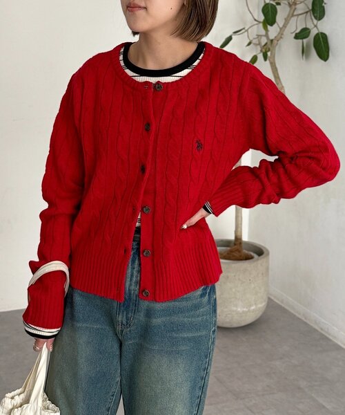値下げ中！　美品！未使用　POLO レッド ケーブルニット カーディガン F 中古・古着通販】POLO RALPH LAUREN (ポロ・ラルフローレン) ケーブル