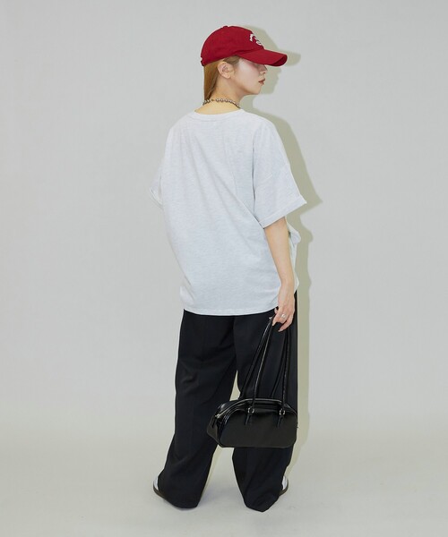 「PUBLUX」 半袖Tシャツ フリ- グレー レディース_画像7