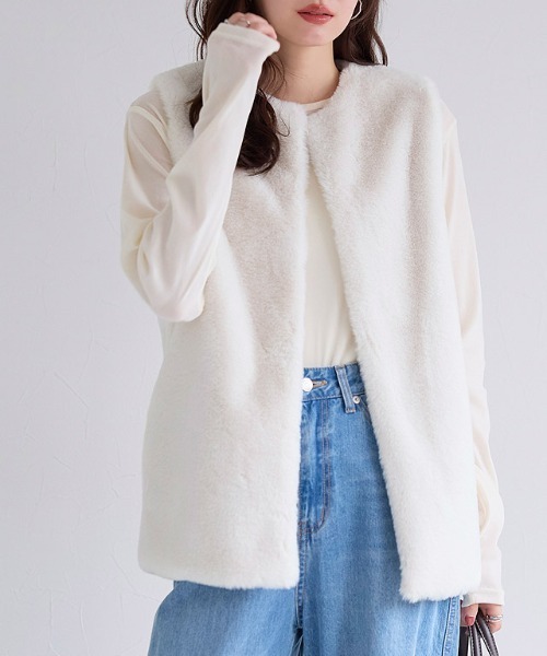 Pierrot（ピエロ） ベスト ジレ フェイクファージレ レディース