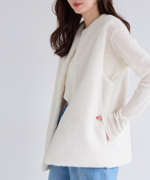 Pierrot（ピエロ） ベスト ジレ フェイクファージレ レディース