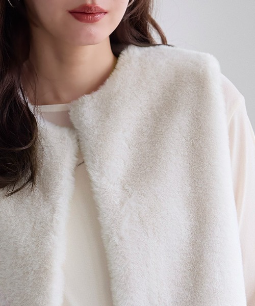 Pierrot（ピエロ） ベスト ジレ フェイクファージレ レディース