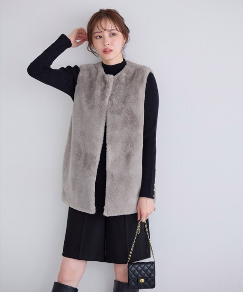 Pierrot（ピエロ） ベスト ジレ フェイクファージレ レディース