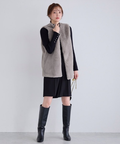 Pierrot（ピエロ） ベスト ジレ フェイクファージレ レディース