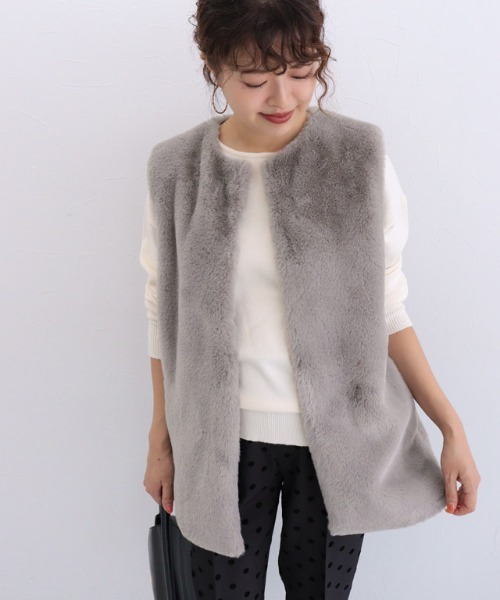 Pierrot（ピエロ） ベスト ジレ フェイクファージレ レディース