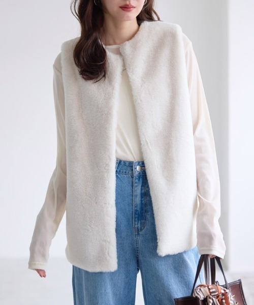 Pierrot（ピエロ） ベスト ジレ フェイクファージレ レディース