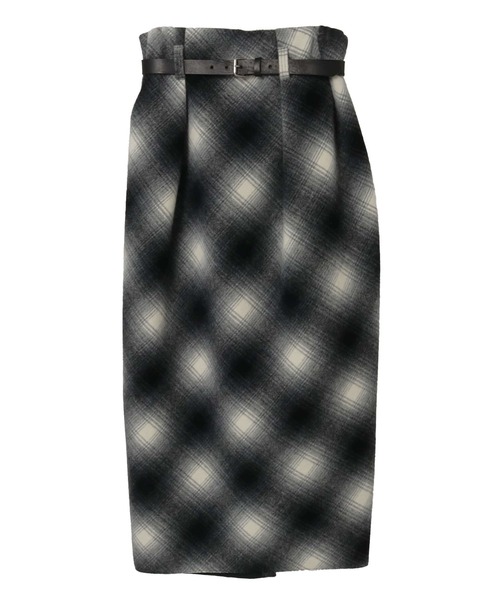 CURRENTAGE カレンテージ シルク混 チェックスカート M CURRENTAGE スカート 「CURRENTAGE/カレンテージ」Bonded long skirt