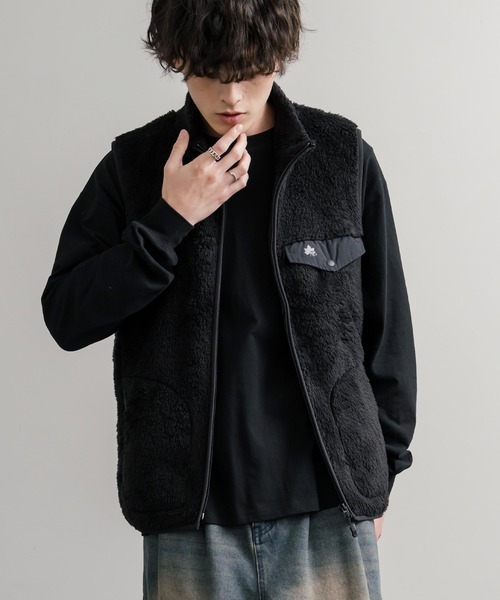 LOGOS（ロゴス） ベスト ジレ 裏地付きシャギーボアフリースベスト