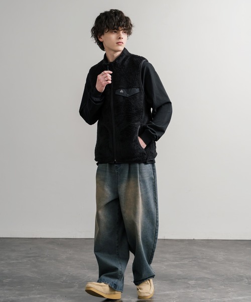 LOGOS（ロゴス） ベスト ジレ 裏地付きシャギーボアフリースベスト