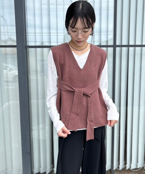ウエストマークニットベスト Kotoe（コトエ） ベスト ジレ 入学式 ウエストマーク Vネックニット