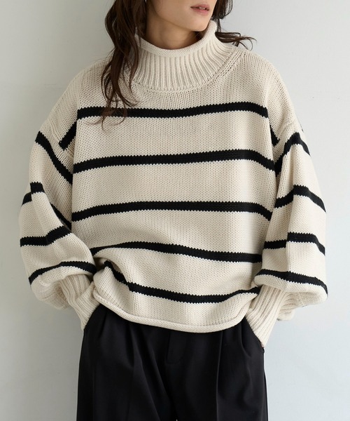 meilmada ニット セーター ハイネックボーダーニット レディース