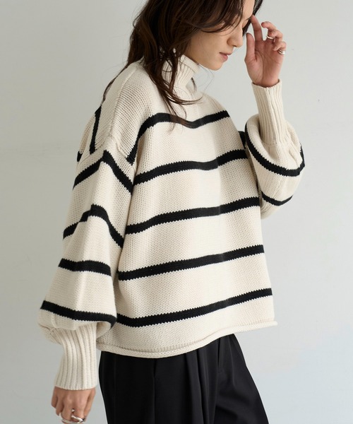 meilmada ニット セーター ハイネックボーダーニット レディース