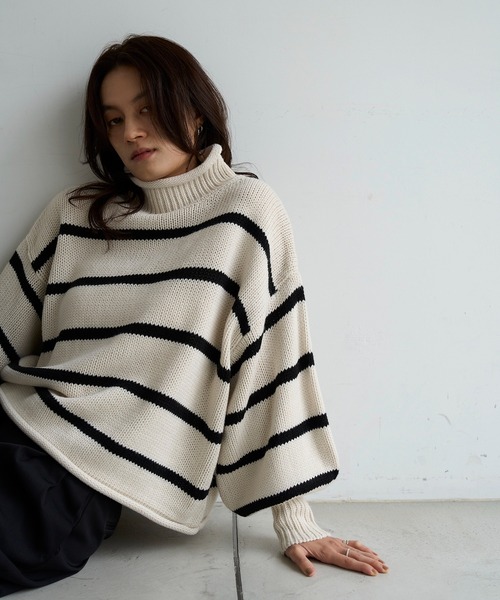 meilmada ニット セーター ハイネックボーダーニット レディース