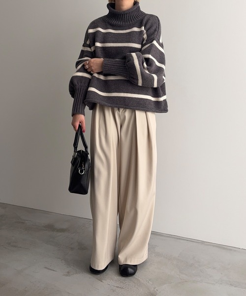 meilmada ニット セーター ハイネックボーダーニット レディース