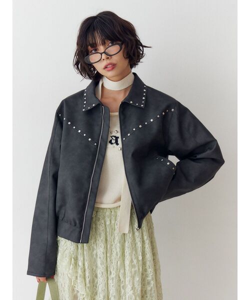 ブルゾン アウター フェイクレザースタッズブルゾン　春服　春アウター レディース | jouetie | 22