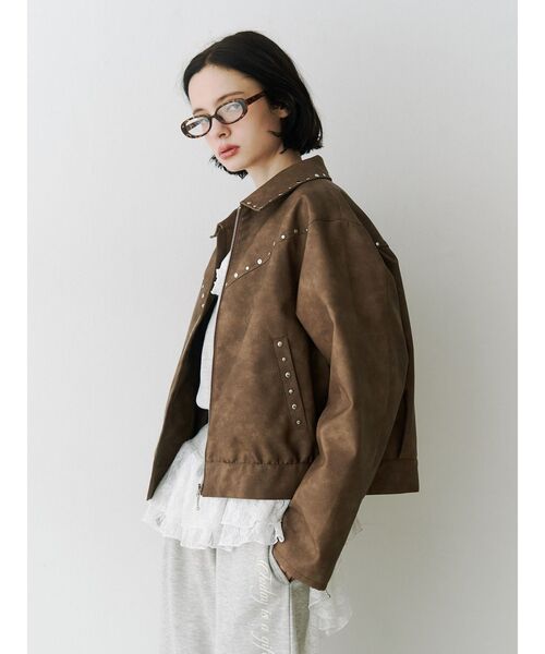 ブルゾン アウター フェイクレザースタッズブルゾン　春服　春アウター レディース | jouetie | 11