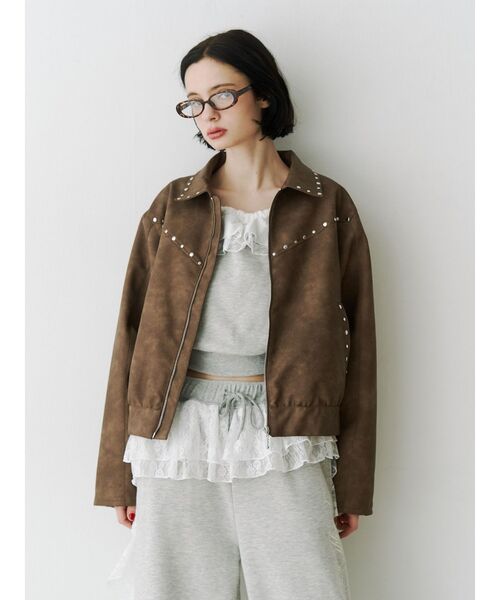 ブルゾン アウター フェイクレザースタッズブルゾン　春服　春アウター レディース | jouetie | 12