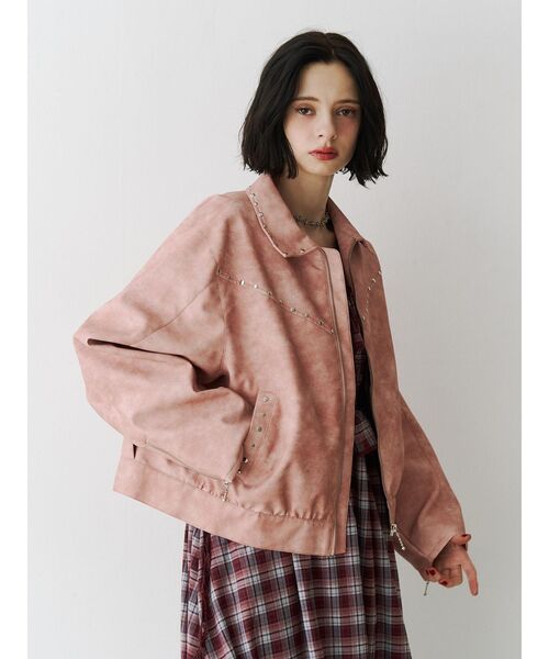 ブルゾン アウター フェイクレザースタッズブルゾン　春服　春アウター レディース | jouetie | 16