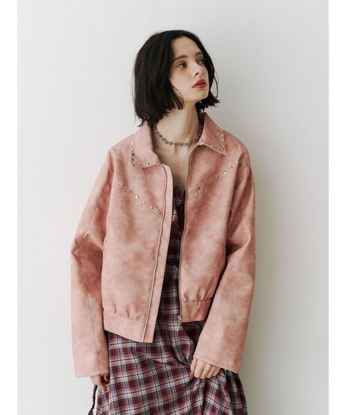 ブルゾン アウター フェイクレザースタッズブルゾン　春服　春アウター レディース | jouetie | 18
