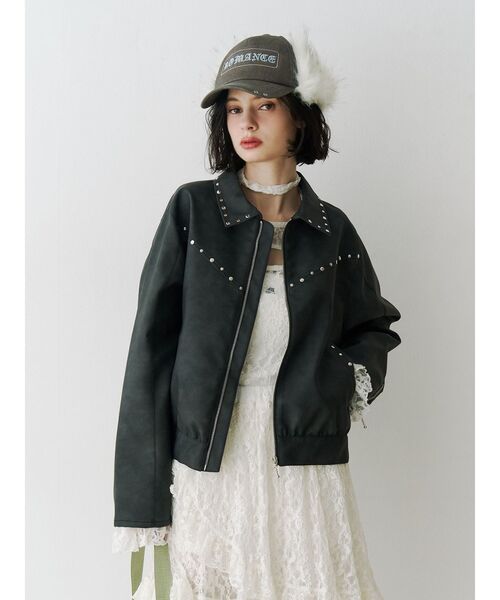 ブルゾン アウター フェイクレザースタッズブルゾン　春服　春アウター レディース | jouetie | 04