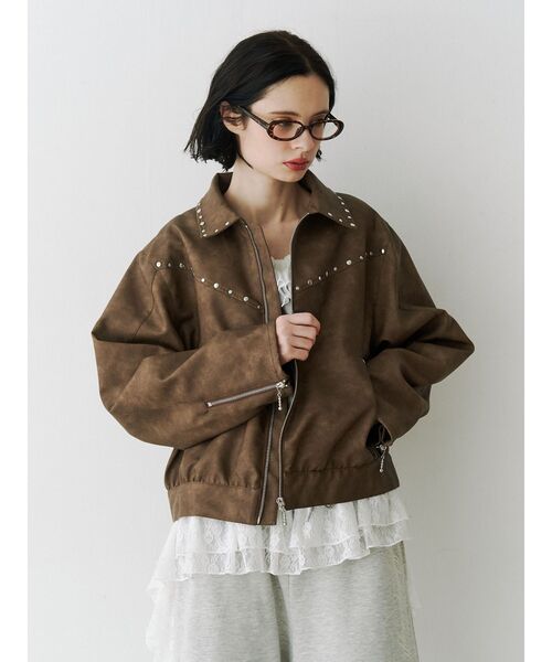 ブルゾン アウター フェイクレザースタッズブルゾン　春服　春アウター レディース | jouetie | 10