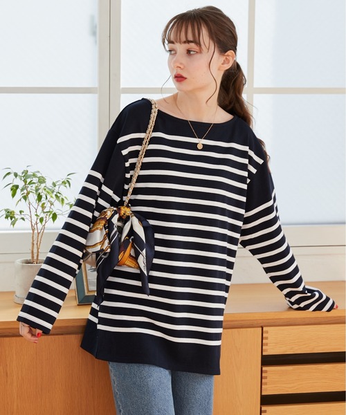 「ANGIE」 長袖カットソー FREE ホワイト×ブルー レディース_画像3