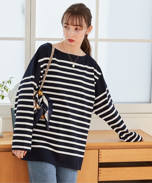 「ANGIE」 長袖カットソー FREE ホワイト×ブルー レディース_画像4