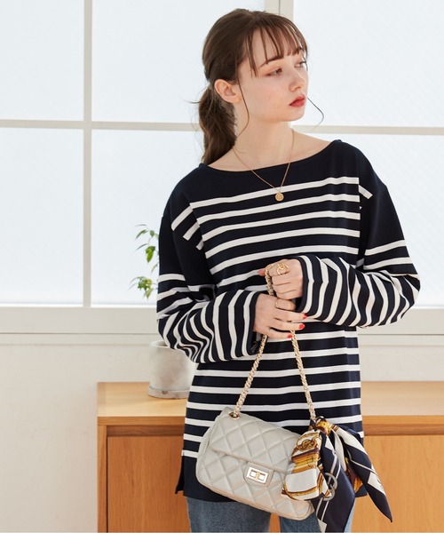 「ANGIE」 長袖カットソー FREE ホワイト×ブルー レディース_画像5