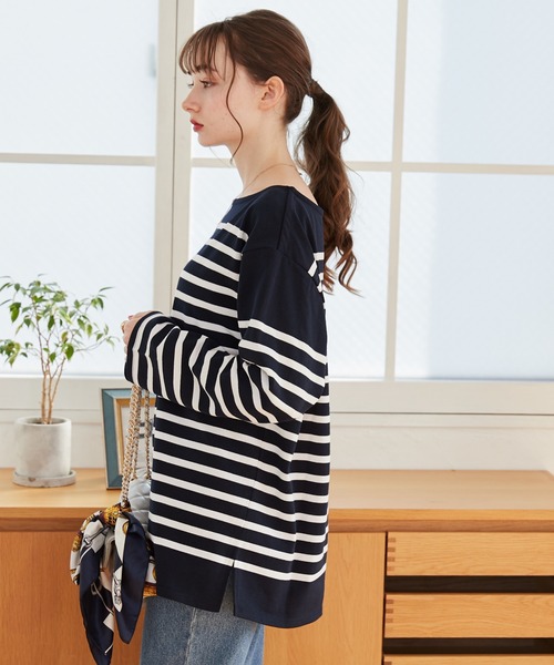 「ANGIE」 長袖カットソー FREE ホワイト×ブルー レディース_画像6