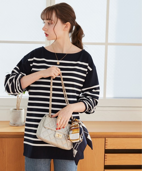 「ANGIE」 長袖カットソー FREE ホワイト×ブルー レディース_画像9