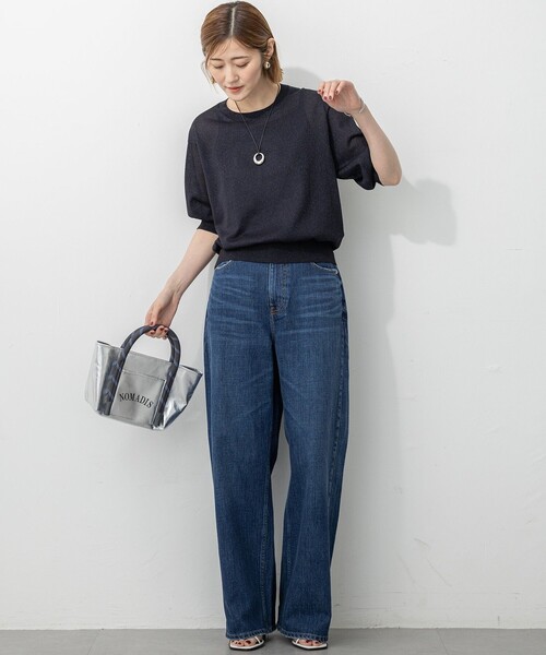 「23区」 半袖ニット 38 ネイビー レディース_画像9